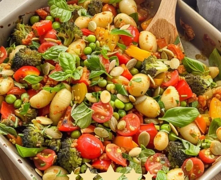 Delicious cashew tikka masala sheet pan gnocchi meal served on a plate.