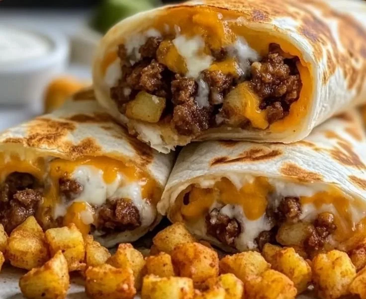 Delicious cheesy potato burritos served on a plate