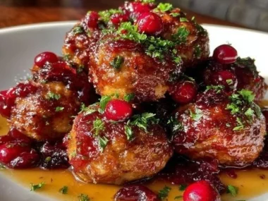 Delicious Christmas Cranberry Meatballs served on a platter