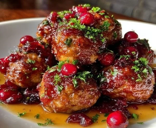 Delicious Christmas Cranberry Meatballs served on a platter