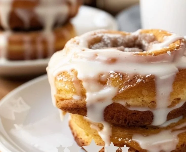 Fluffy cinnamon sugar cruffins drizzled with vanilla glaze