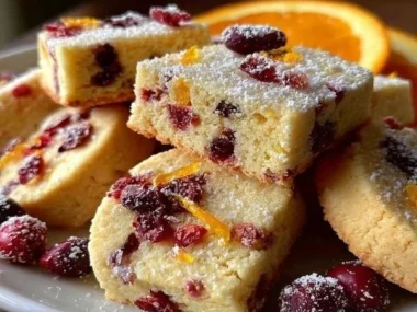 Cozy cranberry orange shortbread cookies on a festive plate