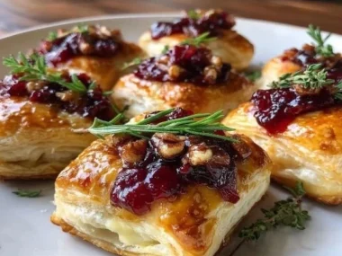 Cranberry Brie Bites on a serving platter, garnished and ready to enjoy.