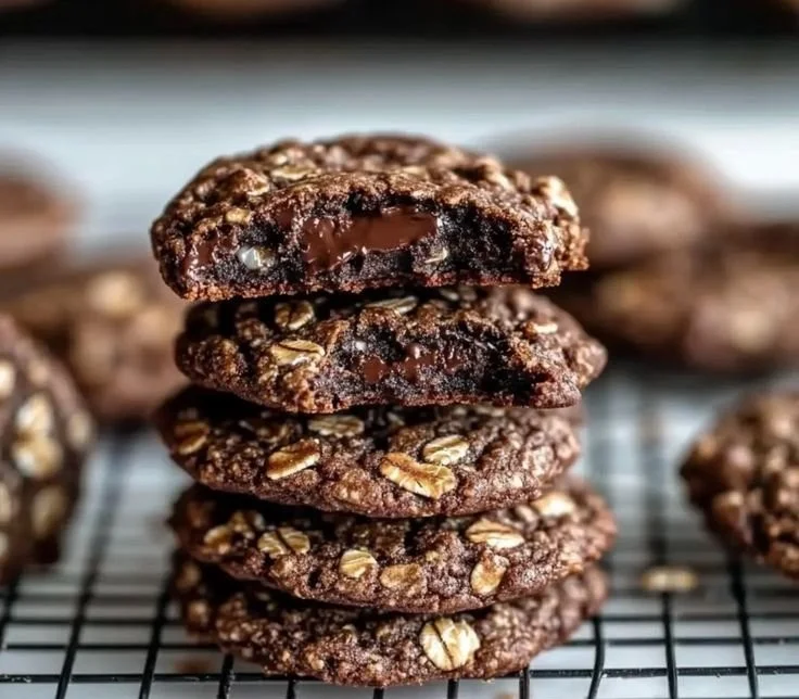 Delicious dark chocolate oatmeal cookies stacked on a plate