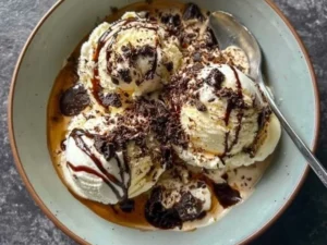 Dirty Snowman Baileys ice cream cocktail served in a festive glass