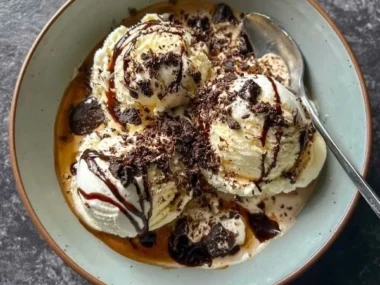 Dirty Snowman Baileys ice cream cocktail served in a festive glass