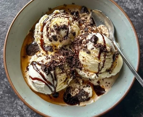 Dirty Snowman Baileys ice cream cocktail served in a festive glass