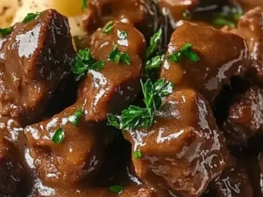 Delicious crock pot beef tips served in rich gravy for cozy dinners.