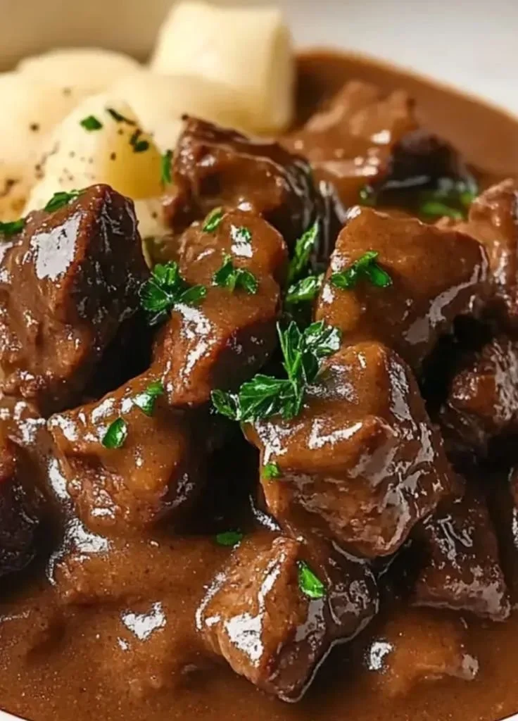 Delicious crock pot beef tips served in rich gravy for cozy dinners.