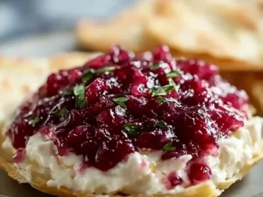 Spicy cranberry jalapeño dip served in a bowl for entertaining