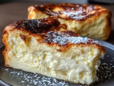 Creamy loaf pan Basque cheesecake topped with caramelized surface.