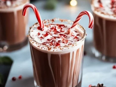 Naughty Elf Cocktail in a festive glass with holiday decorations