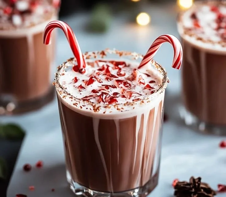 Naughty Elf Cocktail in a festive glass with holiday decorations