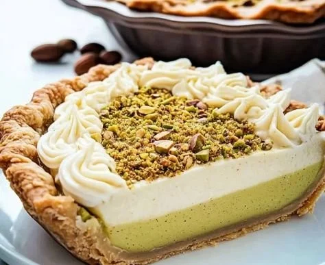 Delicious Pistachio Custard Pie with a rich green color and creamy texture