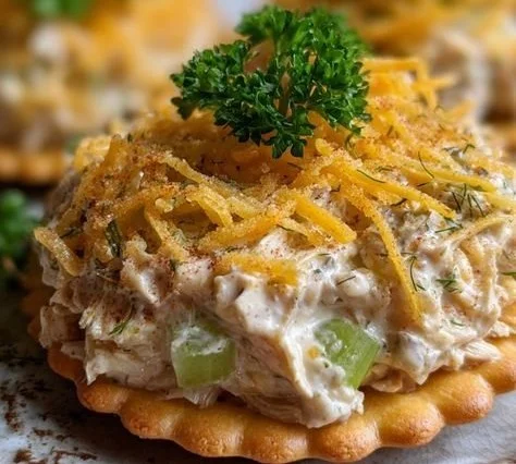 A platter of Ritz Cracker Sandwiches with various fillings for party snacks.