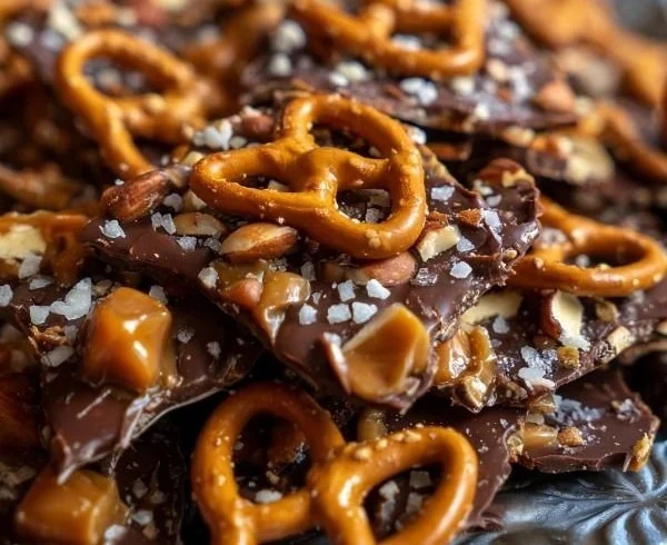 Delicious salted caramel pretzel bark with a sweet and salty flavor