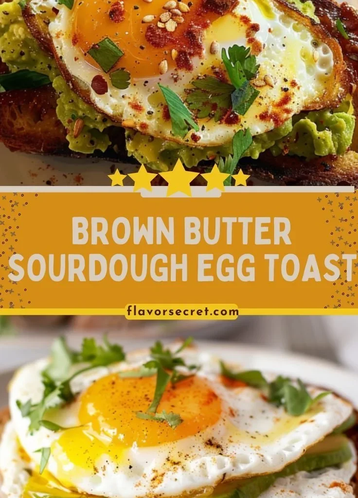 Delicious brown butter sourdough egg toast topped with a perfectly cooked egg.