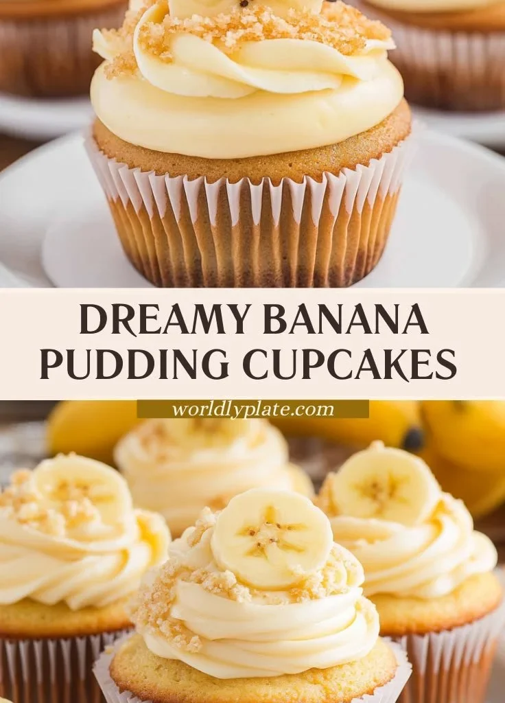 Delicious banana pudding cupcakes with cream topping and banana slices