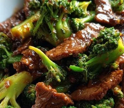 Beef and broccoli stir fry served in a bowl with a side of rice