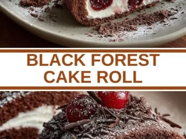 Delicious Black Forest Cake Roll with chocolate, cherries, and cream