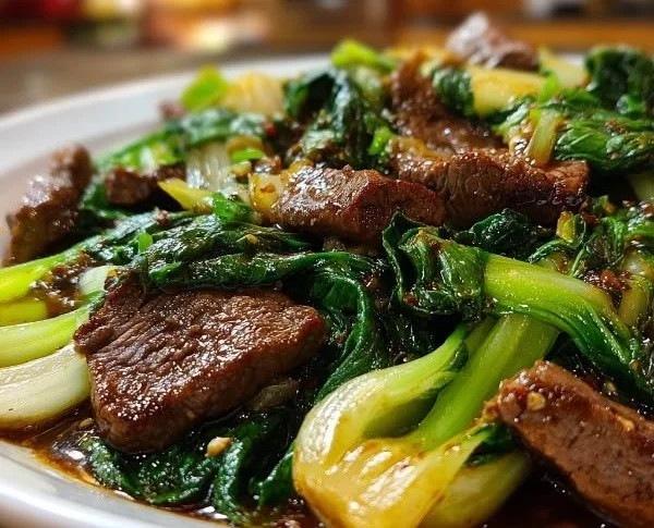 Delicious Bok Choy Beef Stir-Fry with colorful vegetables and tender beef slices.