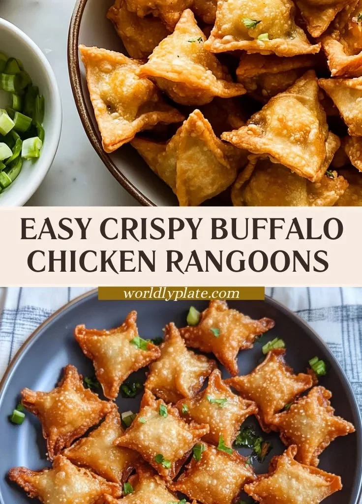 Crispy Buffalo Chicken Rangoons with a spicy dipping sauce