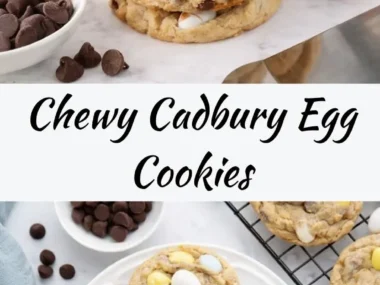 Delicious Cadbury Egg Cookies with colorful chocolate pieces and a chewy texture