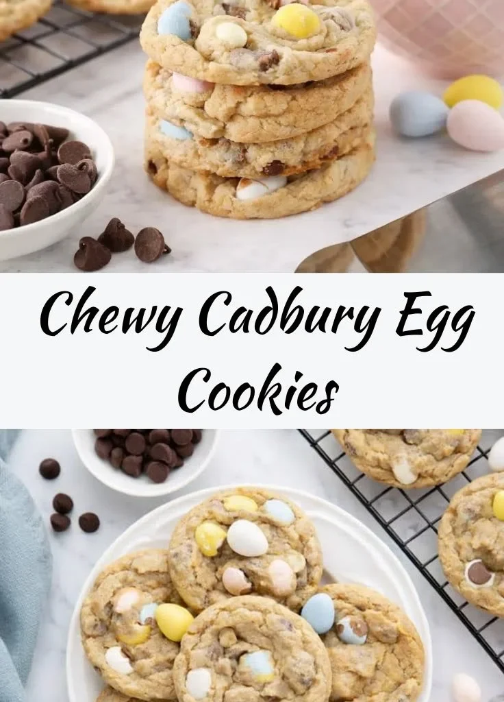 Delicious Cadbury Egg Cookies with colorful chocolate pieces and a chewy texture