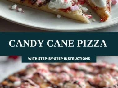 Candy Cane Pizza fresh out of the oven, featuring festive red and white toppings.