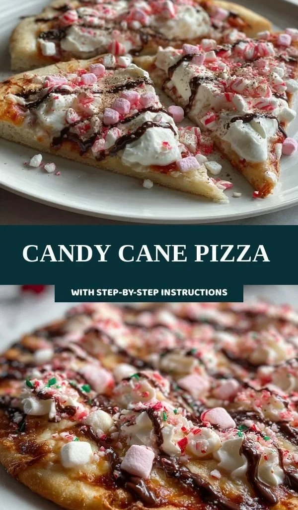 Candy Cane Pizza fresh out of the oven, featuring festive red and white toppings.