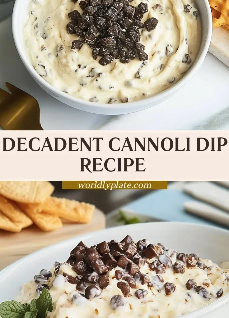 Delicious cannoli dip served in a bowl with chocolate chips and graham crackers.