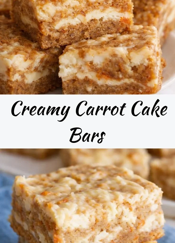 Delicious carrot cake bars topped with creamy frosting on a wooden table