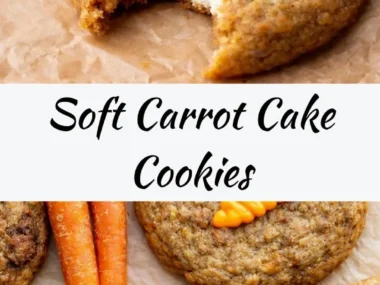 Delicious carrot cake cookies topped with creamy frosting on a plate