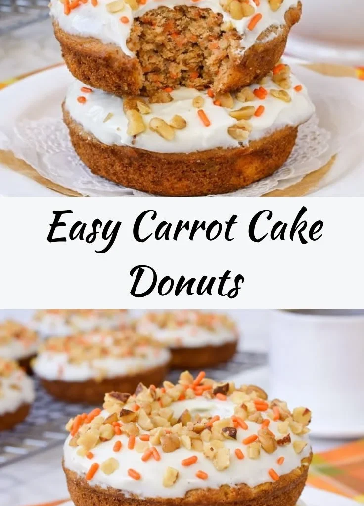 Delicious carrot cake donuts topped with cream cheese glaze, perfect for Easter.