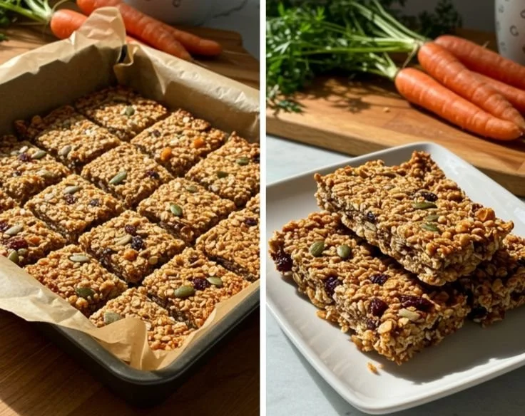 Delicious homemade carrot oat bars for dogs on a wooden table