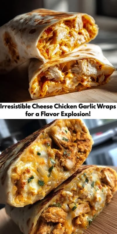 Delicious Cheese Chicken Garlic Wraps with juicy chicken and melted cheese