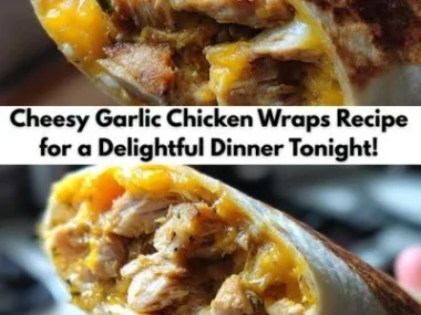 Cheesy garlic chicken wraps served on a plate, garnished with herbs.