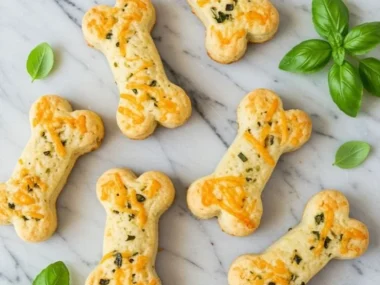 Homemade cheesy herb baked dog treats on a plate