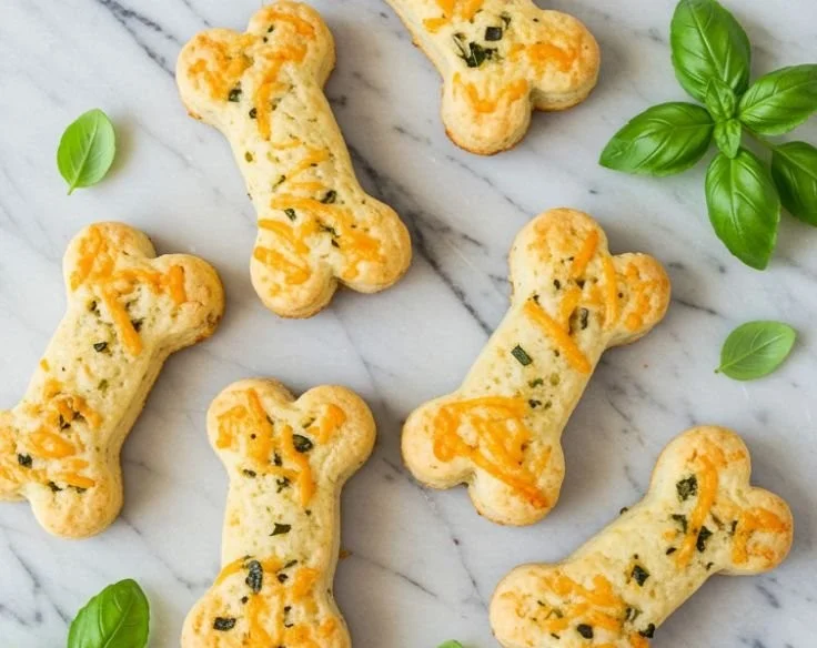Homemade cheesy herb baked dog treats on a plate