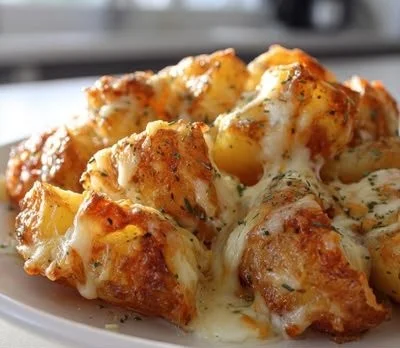 Baked cheesy ranch potatoes topped with herbs and cheese