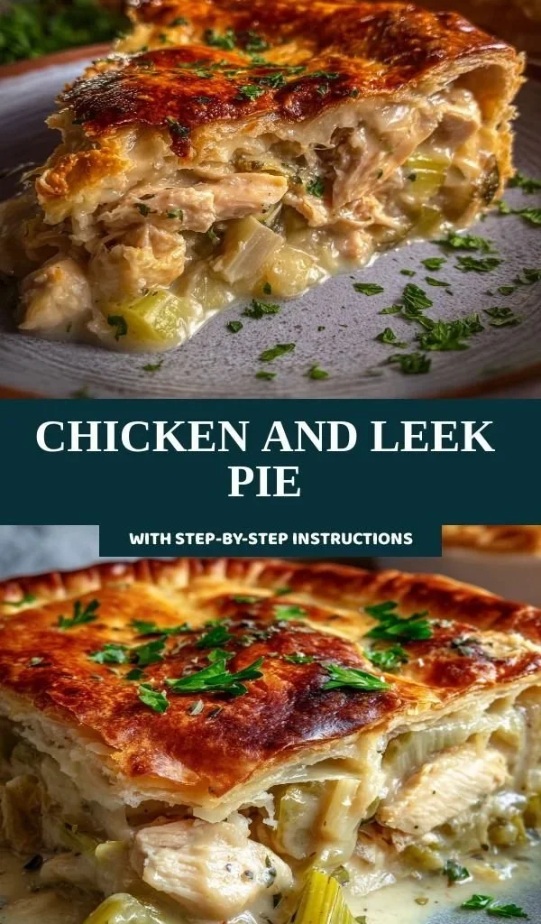 Delicious homemade Chicken and Leek Pie with flaky crust and creamy filling