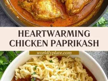 Delicious Chicken Paprikash served with creamy sauce and paprika garnish