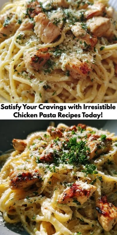 Delicious chicken pasta served with fresh vegetables and herbs