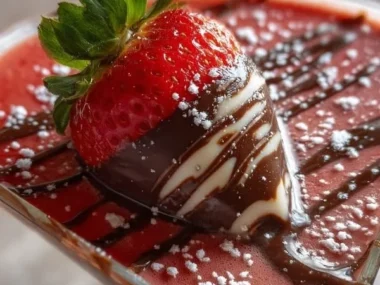 Delicious Chocolate Covered Strawberry Martini ready to be enjoyed.