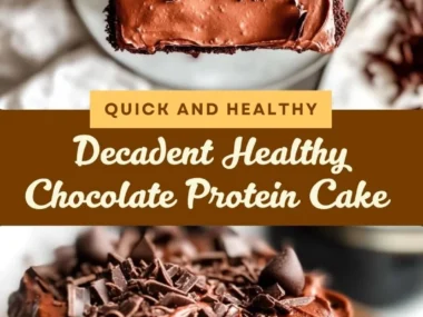 Delicious and healthy Chocolate Protein Cake topped with chocolate drizzle