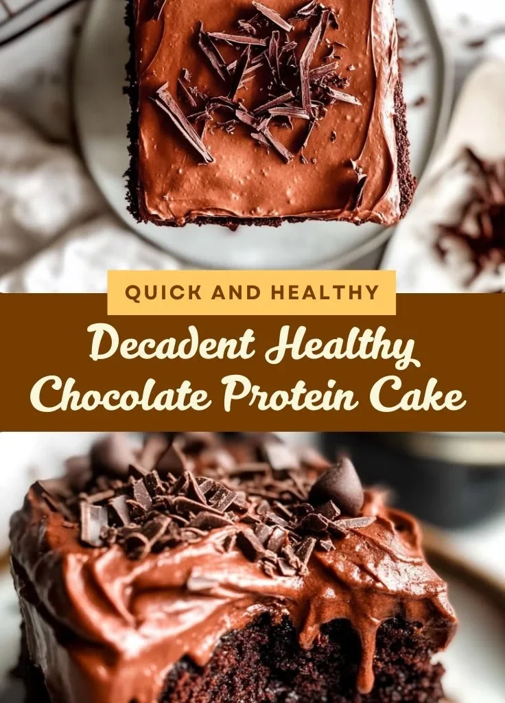 Delicious and healthy Chocolate Protein Cake topped with chocolate drizzle