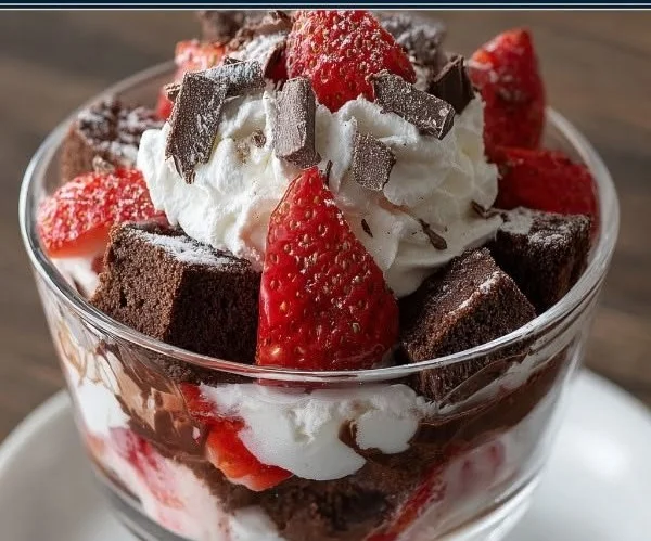Delicious Chocolate Strawberry Parfaits in elegant glasses layered with fruit and chocolate