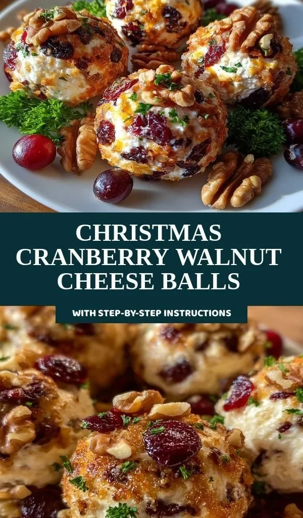 Delicious Christmas cranberry walnut cheese balls displayed on a festive platter