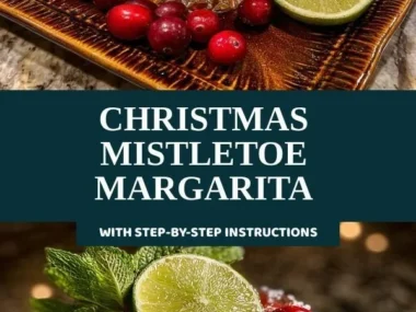 Festive Christmas Mistletoe Margarita cocktail garnished with fresh cranberries and lime.