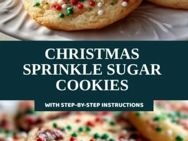 Plate of colorful Christmas Sprinkle Sugar Cookies with festive decorations.